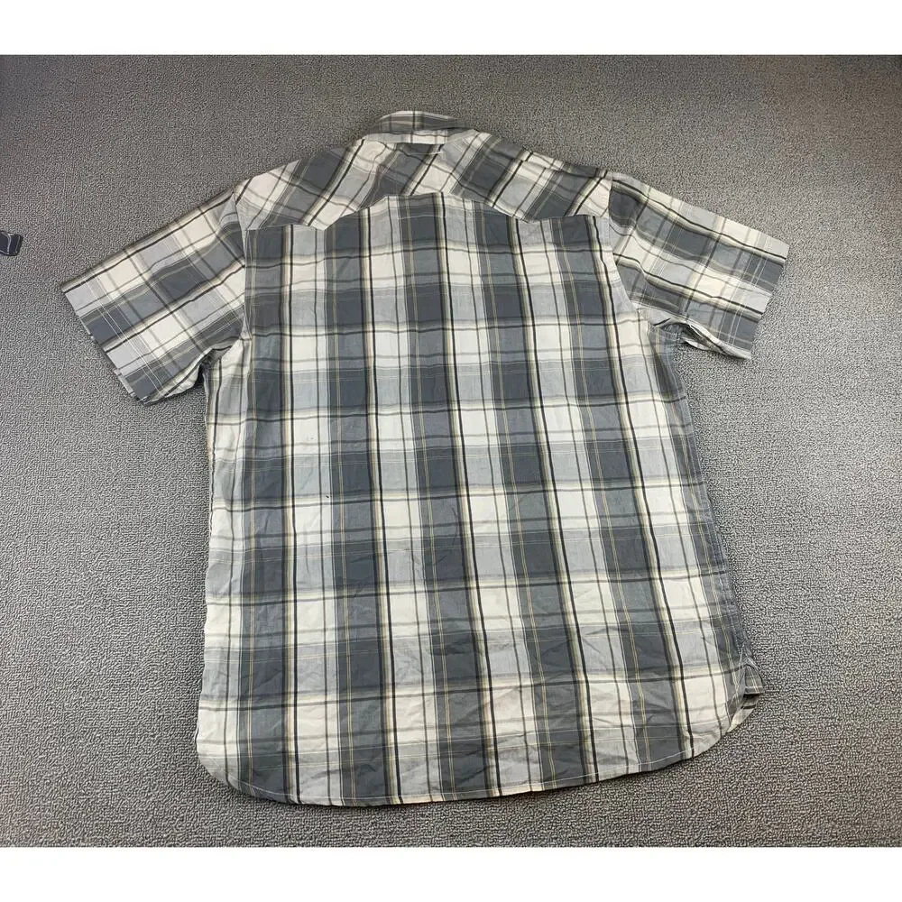 Levi’s Western Snap Shirt Men's L Gray Plaid‎ Short Sleeve Pearl Snaps